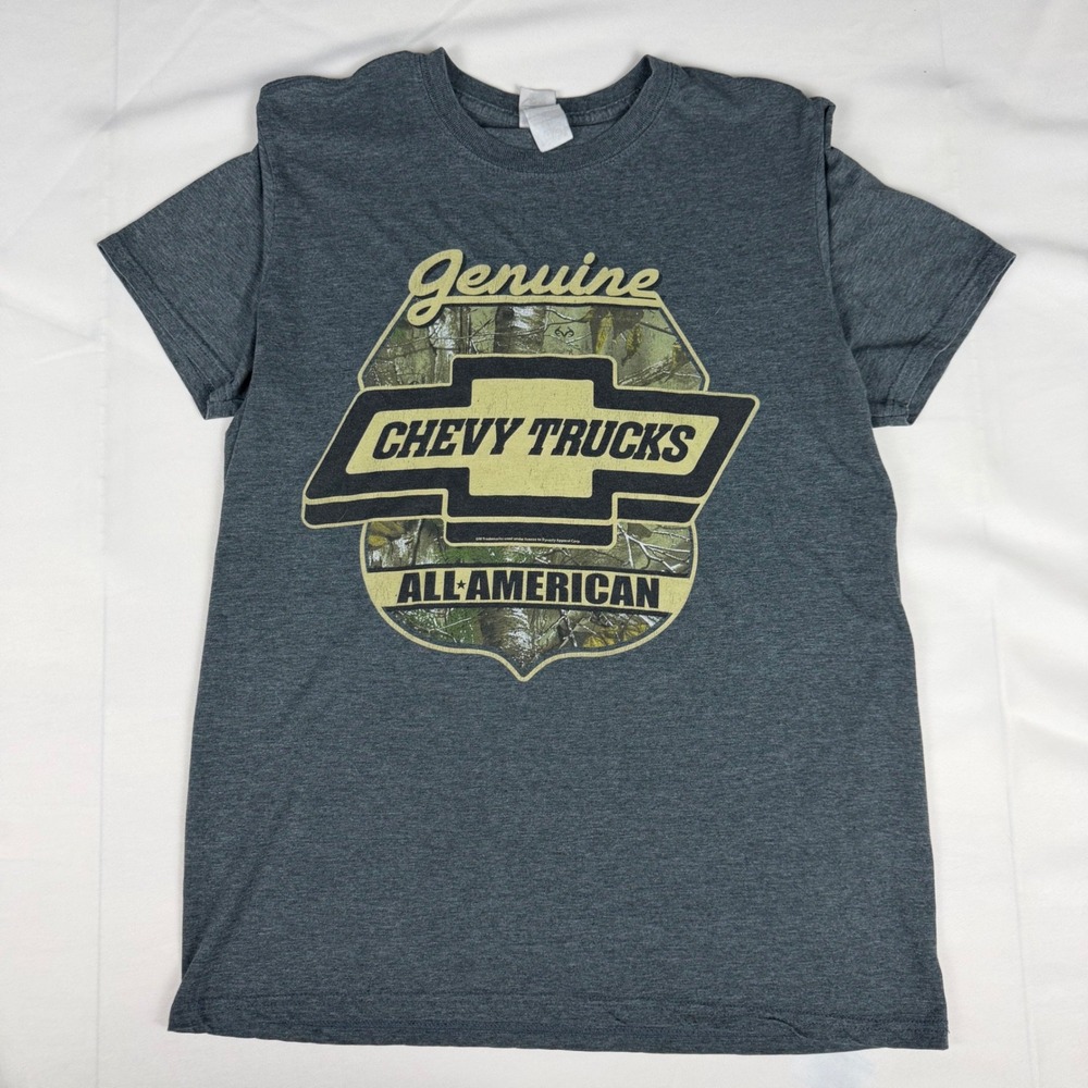 Chevy Trucks Genuine All American Camo Bowtie T-Shirt Gray Gildan Mens Medium